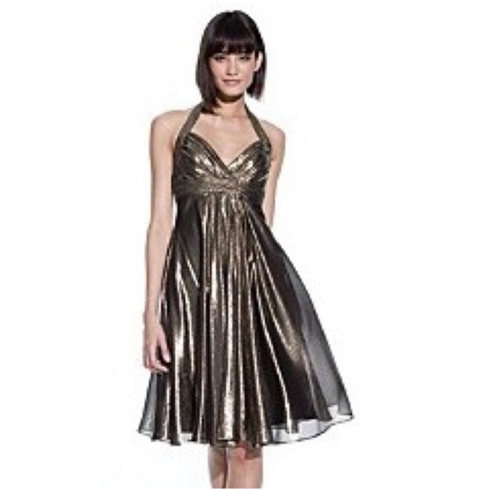 Badgley Mischka gold lamè halter dress size 0